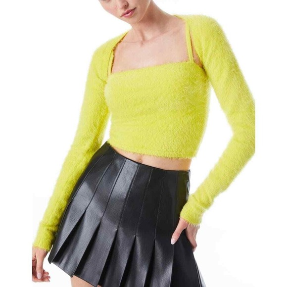 Alice + Olivia Sweaters - ALICE + OLIVIA Luetta Shrug Only Women Small Neon Lime Fuzzy Cropped Long Sleeve